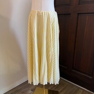 Loro Piana Pleated Skirt Midi Striped Silk | White & Yellow | Size IT 44